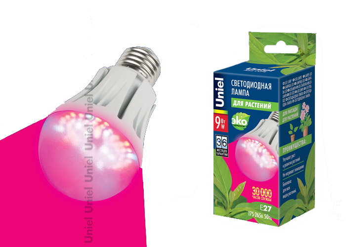 Лампы светодиодные для растений Uniel LED-A60-9W/SP/E27/CL ALM01WH